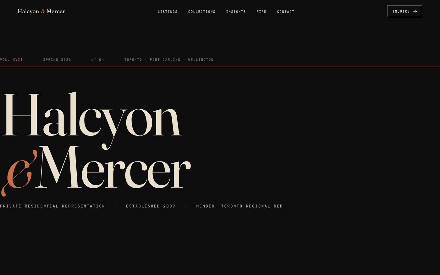 Halcyon & Mercer — luxury real estate website homepage