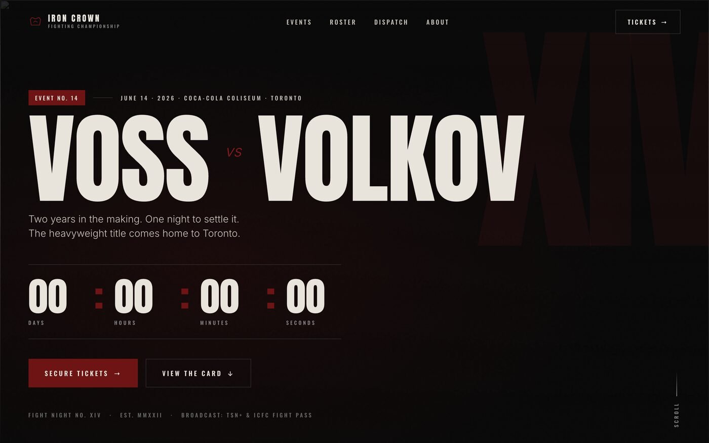 Iron Crown Fighting Championship — MMA promotion website homepage